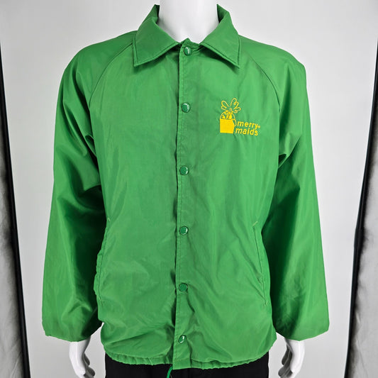 Vintage 1990s Merry Maids Green Nylon Satin Snap Front Coach Jacket (L)