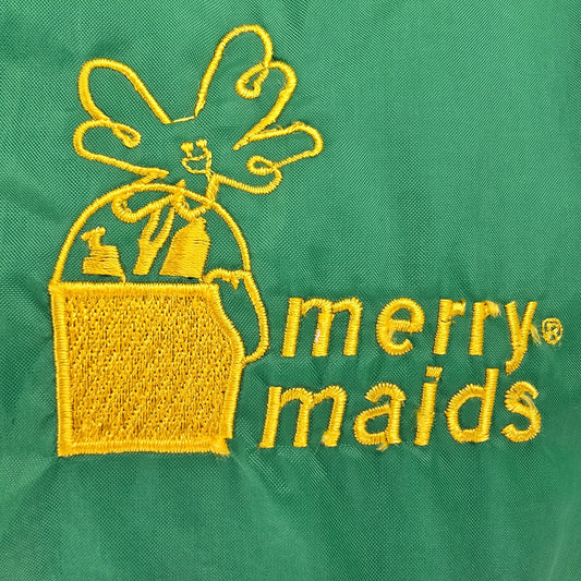 Vintage 1990s Merry Maids Green Nylon Satin Snap Front Coach Jacket (L)