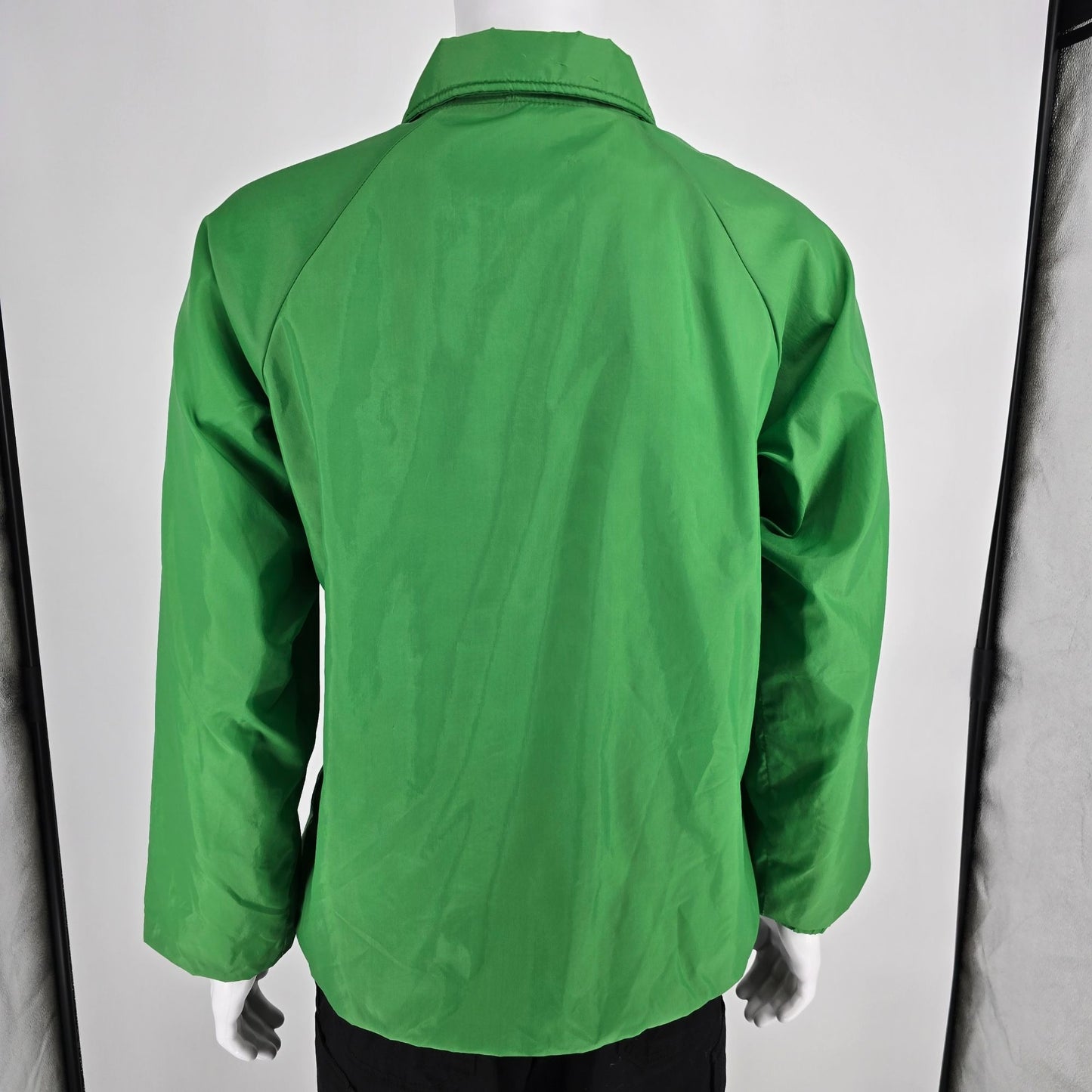 Vintage 1990s Merry Maids Green Nylon Satin Snap Front Coach Jacket (L)