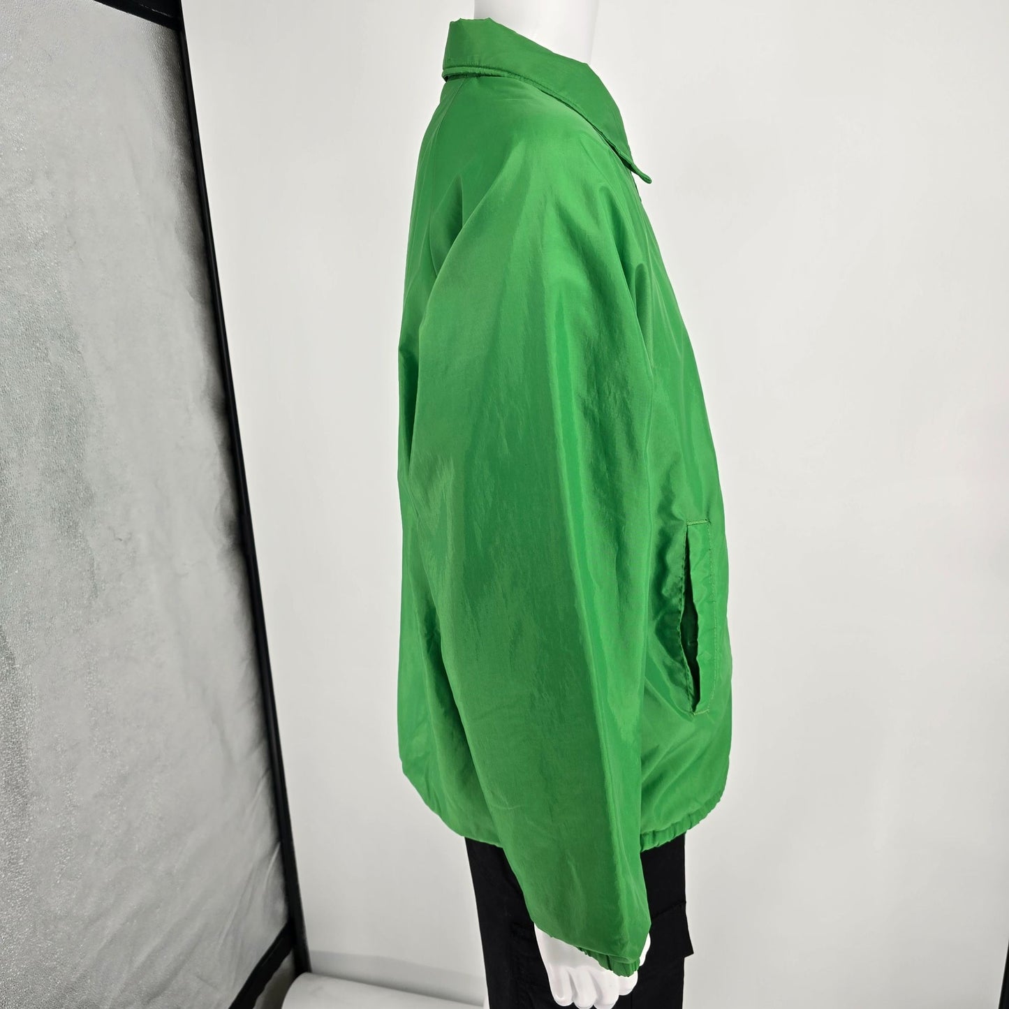 Vintage 1990s Merry Maids Green Nylon Satin Snap Front Coach Jacket (L)