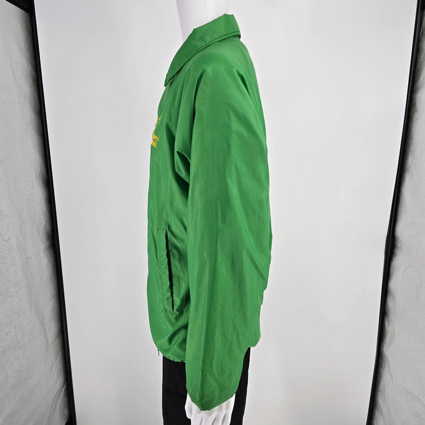 Vintage 1990s Merry Maids Green Nylon Satin Snap Front Coach Jacket (L)