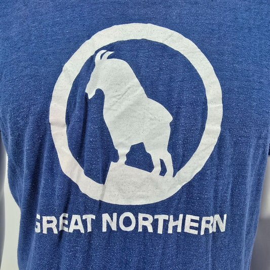 Vintage 1970s Blue Great Northern Railway Mountain Goat Logo T-Shirt (M)