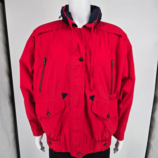 Vintage 1990s Fog by London Fog "Team Fog" Red Hooded Utility/Rain Jacket (XL)