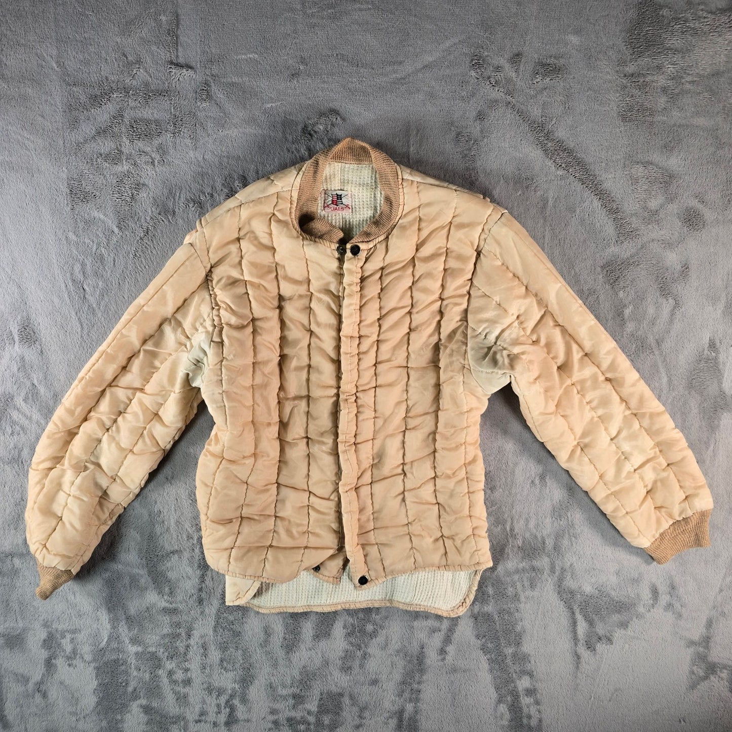 Vintage 1960s "By JALS" Tan Quilted Jacket w/ Waffle Knit Thermal Lining (XS)