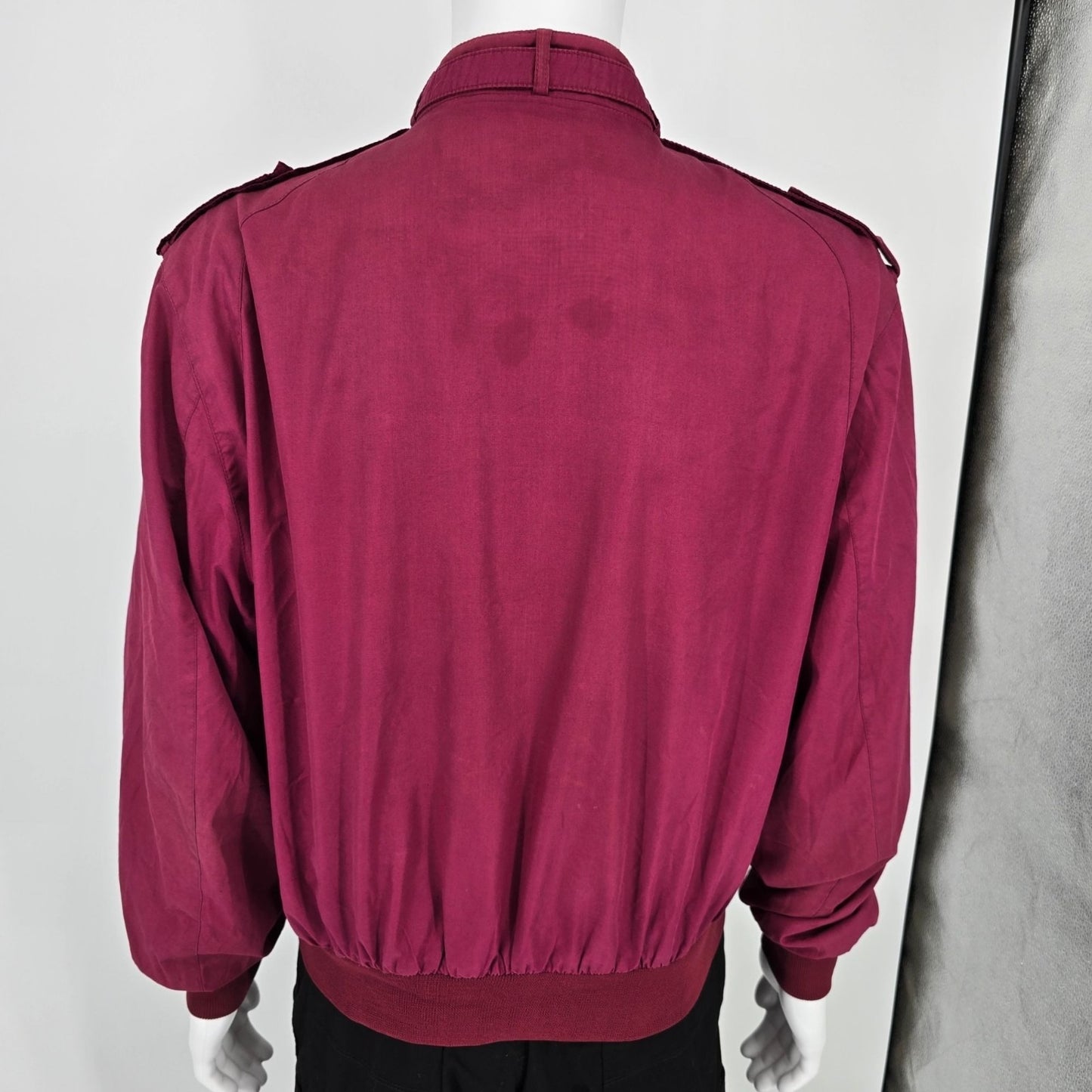 Vintage 1980s Members Only Burgundy/Wine Polycotton Zip-Front Racer Jacket (L)