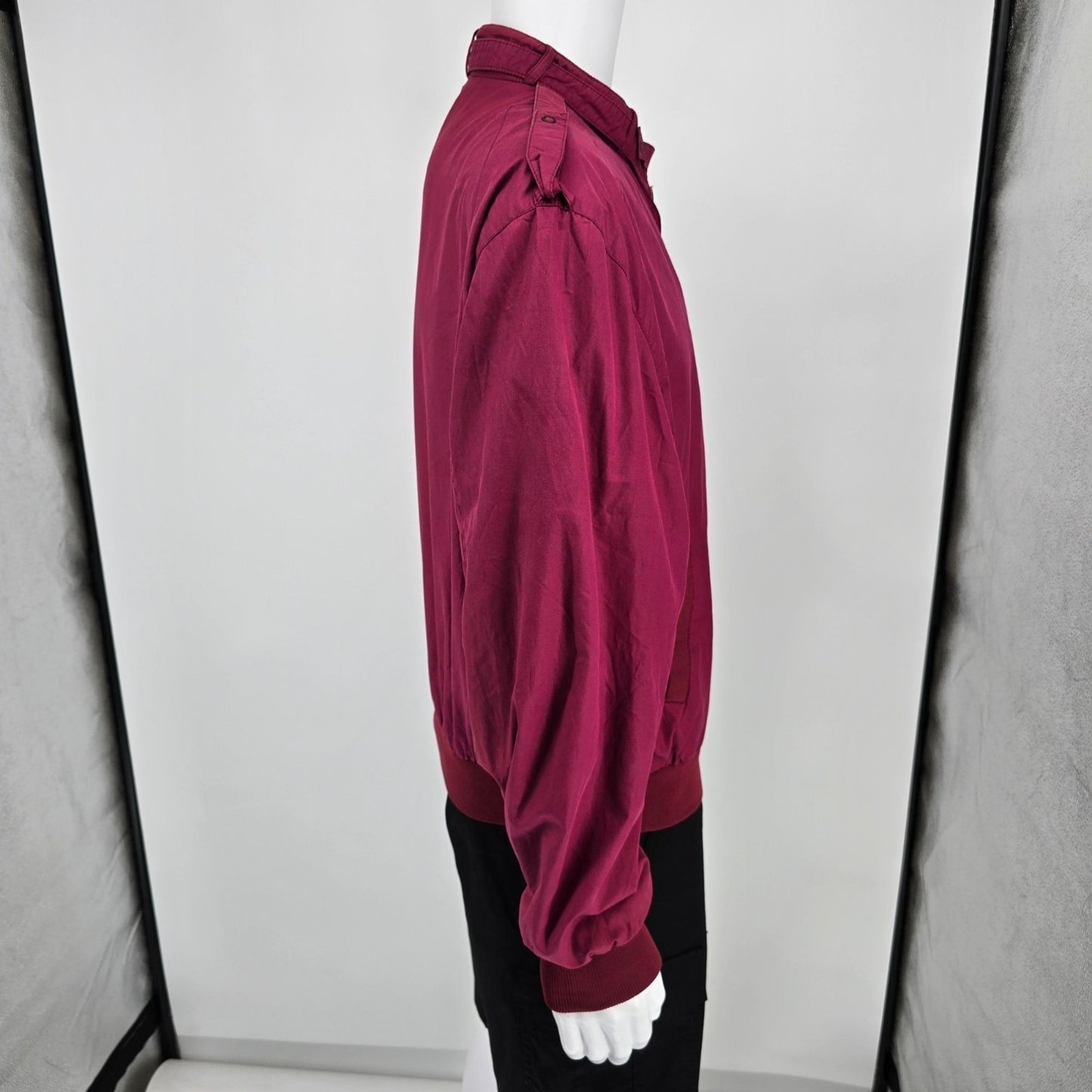 Vintage 1980s Members Only Burgundy/Wine Polycotton Zip-Front Racer Jacket (L)