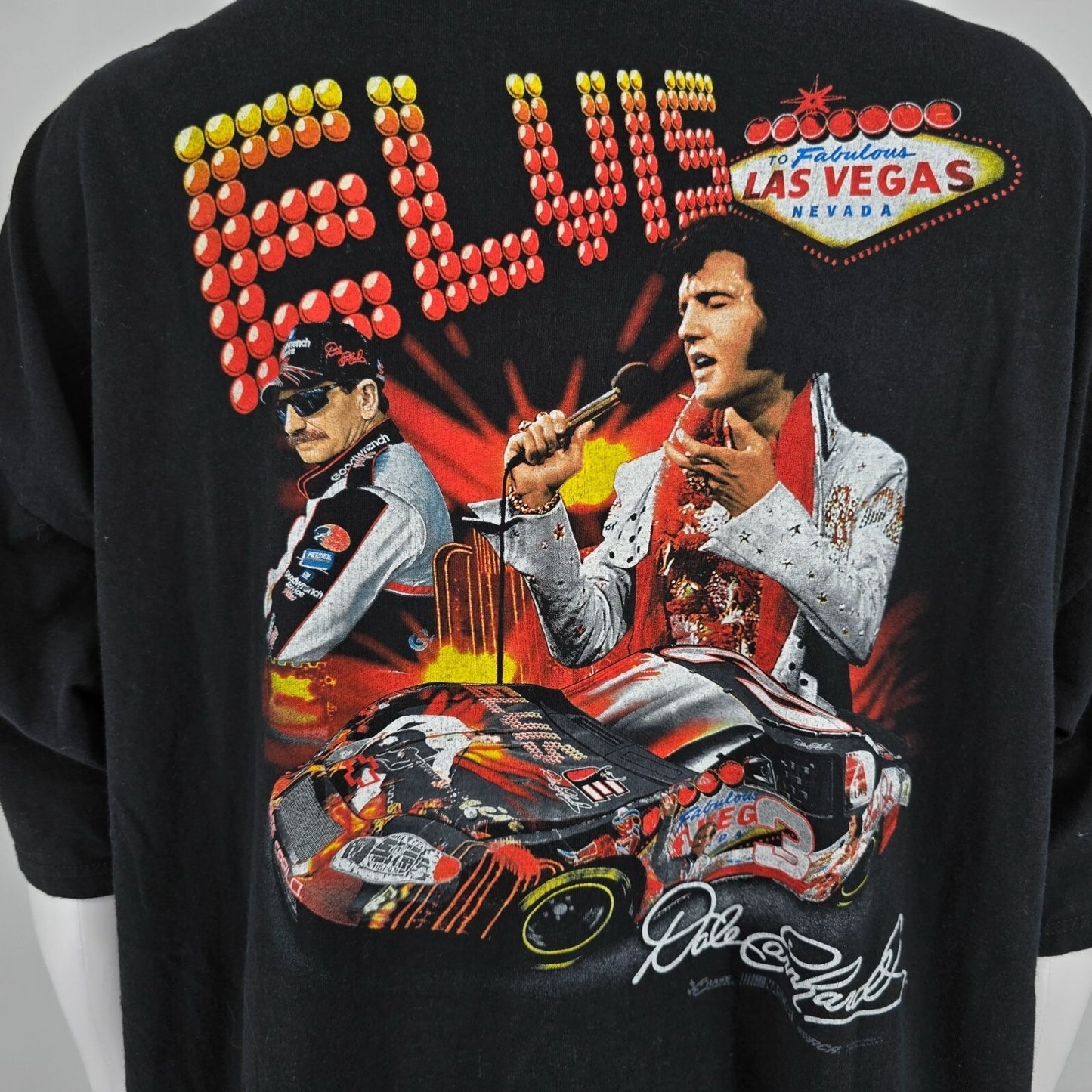 2000s Chase Authentics Dale Earnhardt & Elvis Las Vegas NASCAR T-Shirt (3XL/4XL)