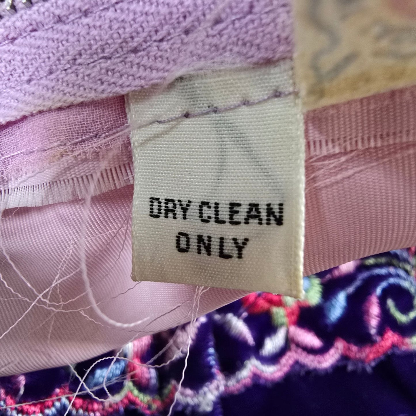Distressed Vintage 1970s Pink Chiffon/Purple Velvet Metal Zip Empire Dress (XS)