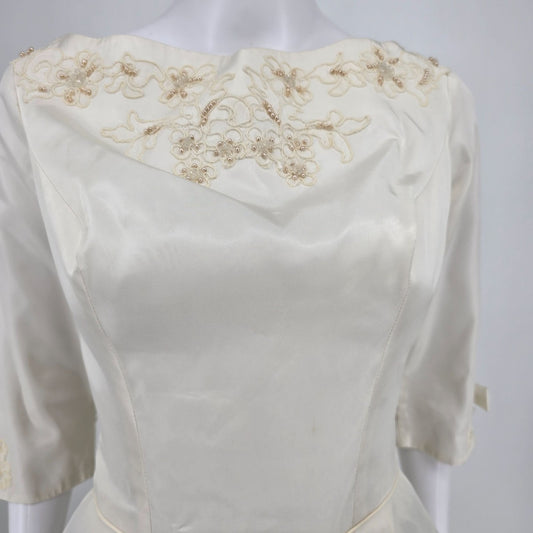 Vintage 1950s Ivory Satin Wedding Gown w/ Semi-Cathedral Train (Size 4/Small)