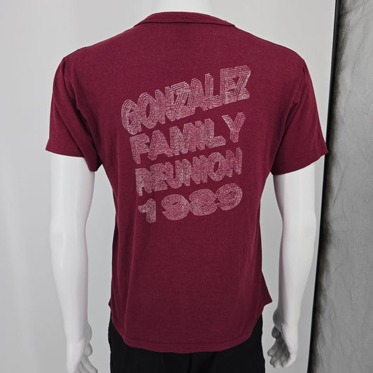 Vintage 1989 Russell Athletic Gonzales Family Reunion Back Graphic T-Shirt (M)