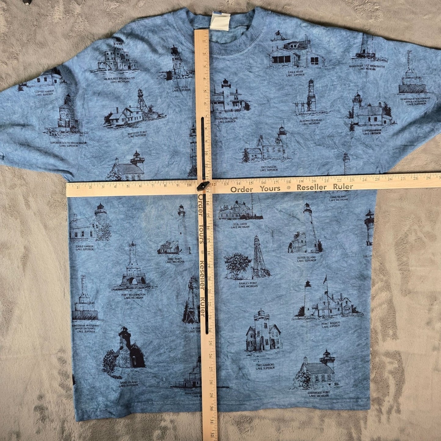 Vintage Deadstock 1990s Art Unlimited Great Lakes Lighthouses AOP T-Shirt (XXL)