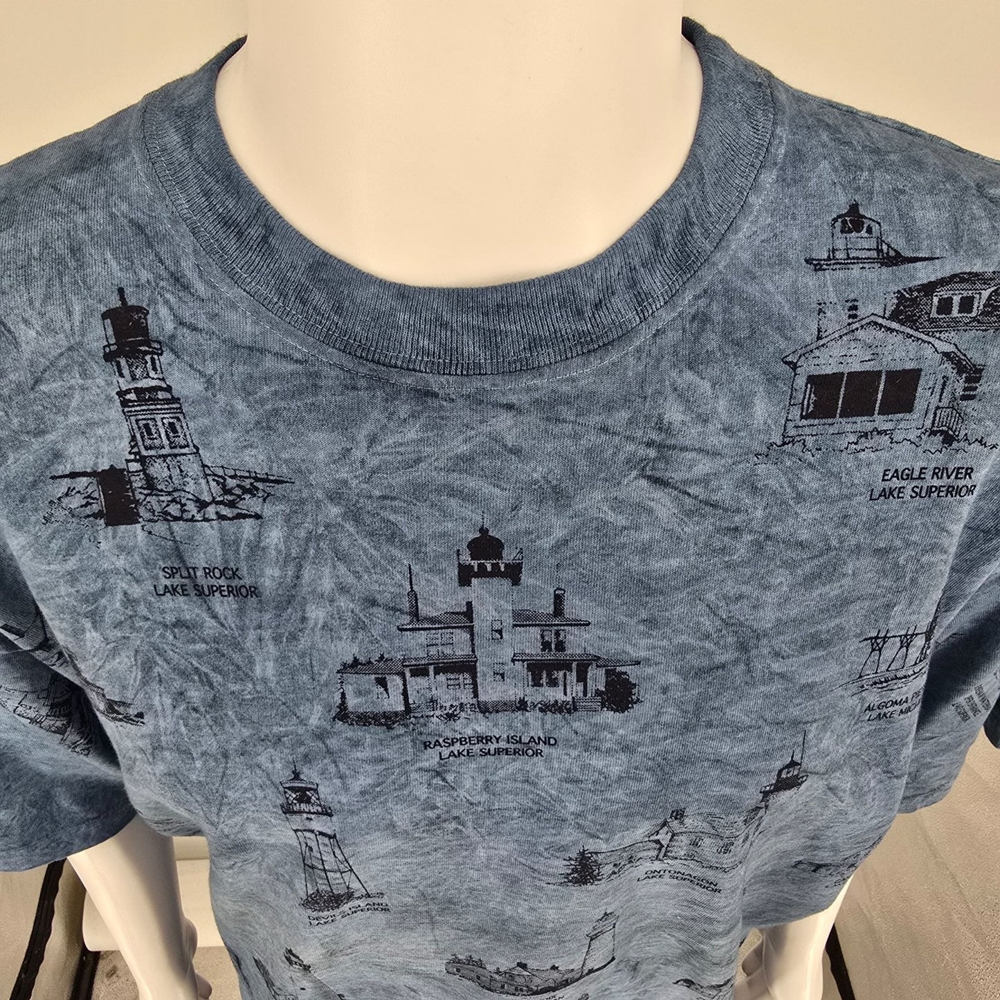 Vintage Deadstock 1990s Art Unlimited Great Lakes Lighthouses AOP T-Shirt (XXL)