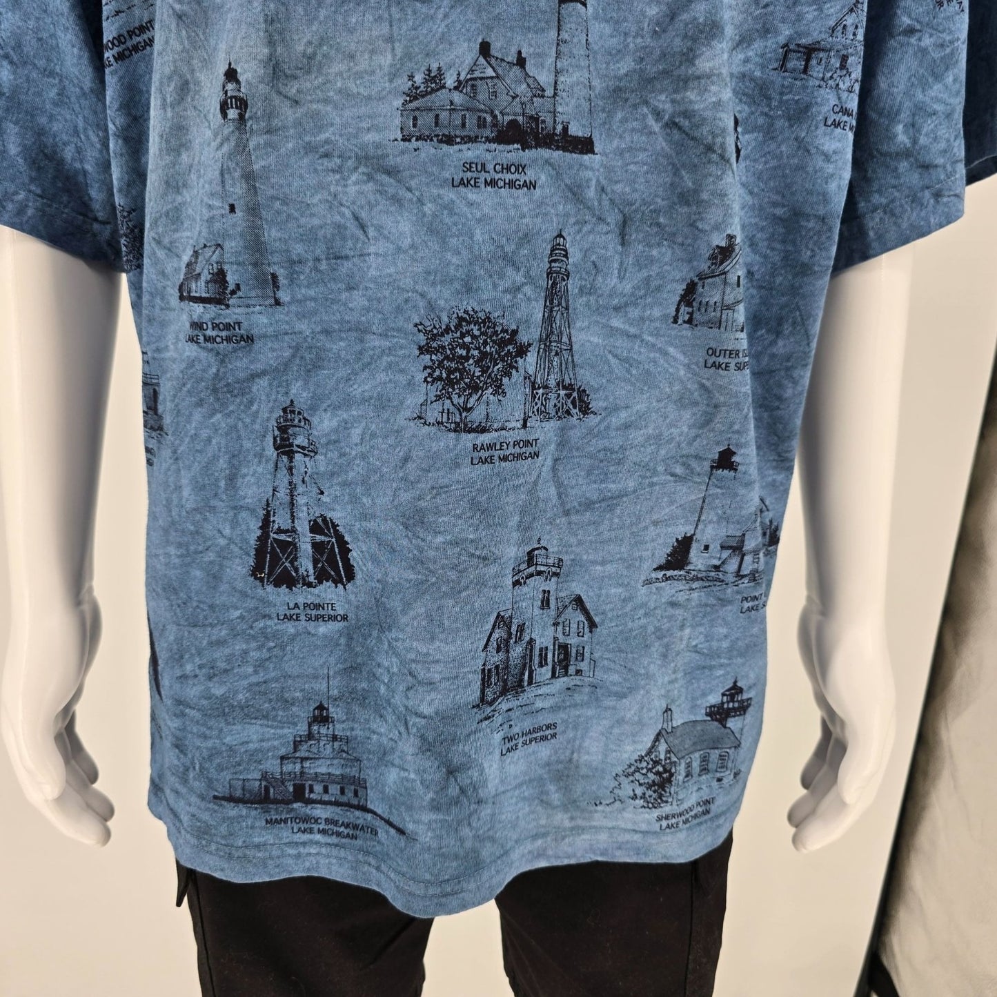 Vintage Deadstock 1990s Art Unlimited Great Lakes Lighthouses AOP T-Shirt (XXL)