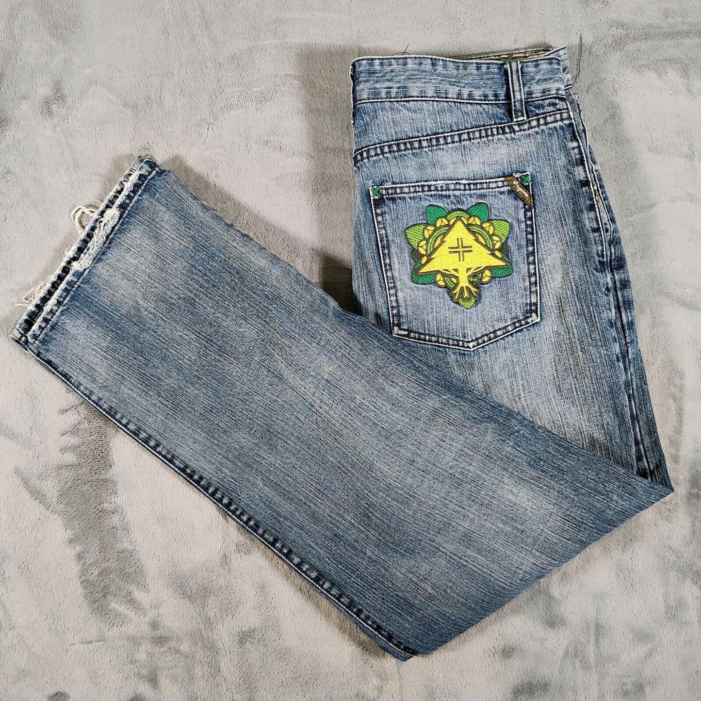 Vintage Y2K LR Genes Lifted Research Group Mens Japanese Tea Garden Jeans -36x32