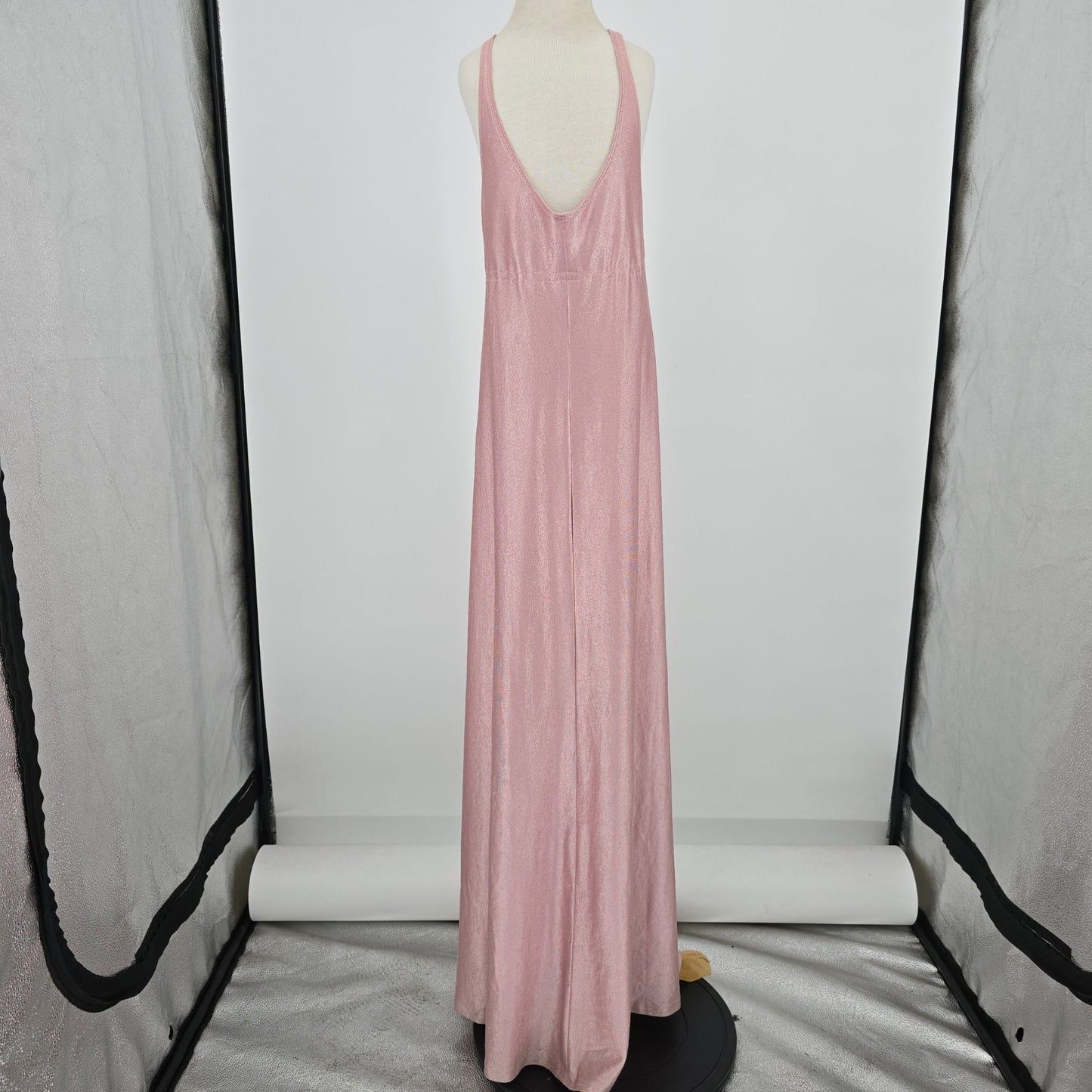 Vintage 1970s Shimmery Rose Gold Crisscross Strap Disco Maxi Dress (XXS) *Flaws