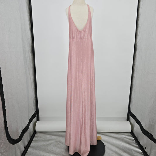 Vintage 1970s Shimmery Rose Gold Crisscross Strap Disco Maxi Dress (XXS) *Flaws