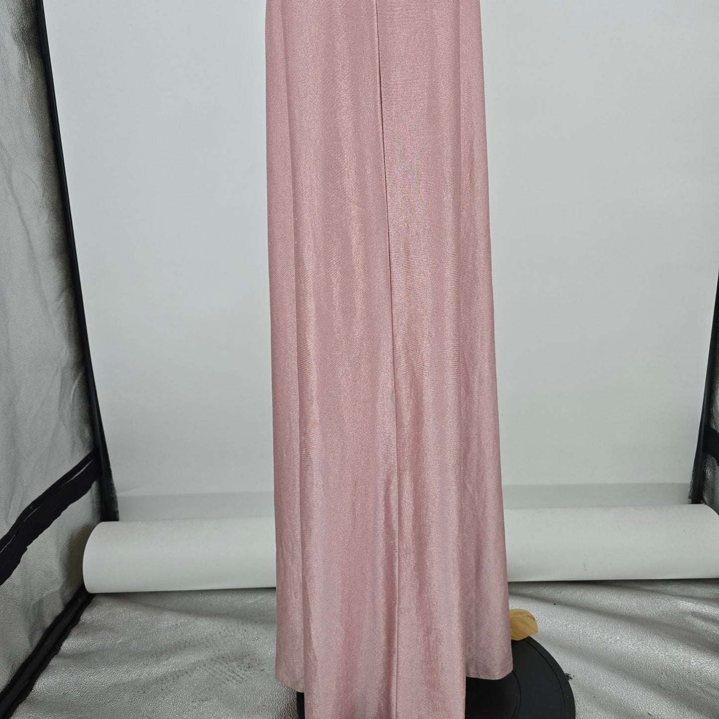 Vintage 1970s Shimmery Rose Gold Crisscross Strap Disco Maxi Dress (XXS) *Flaws