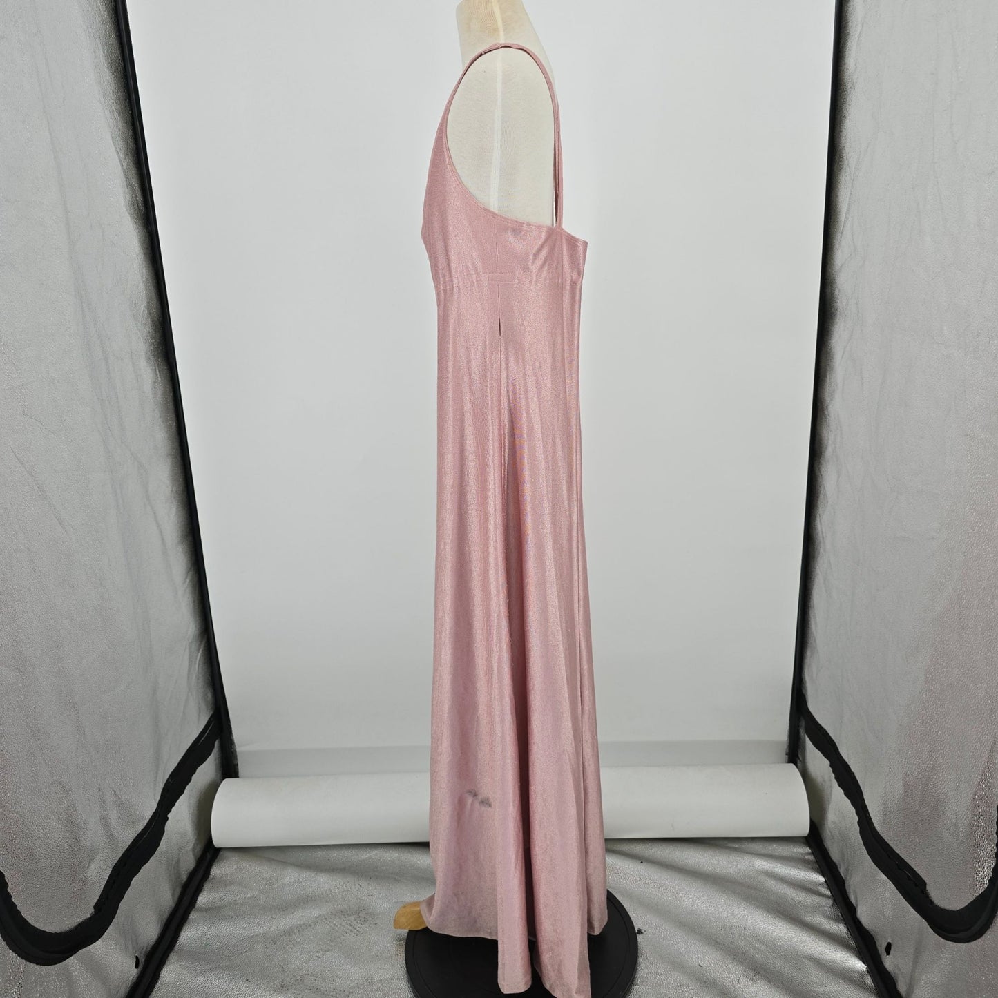 Vintage 1970s Shimmery Rose Gold Crisscross Strap Disco Maxi Dress (XXS) *Flaws