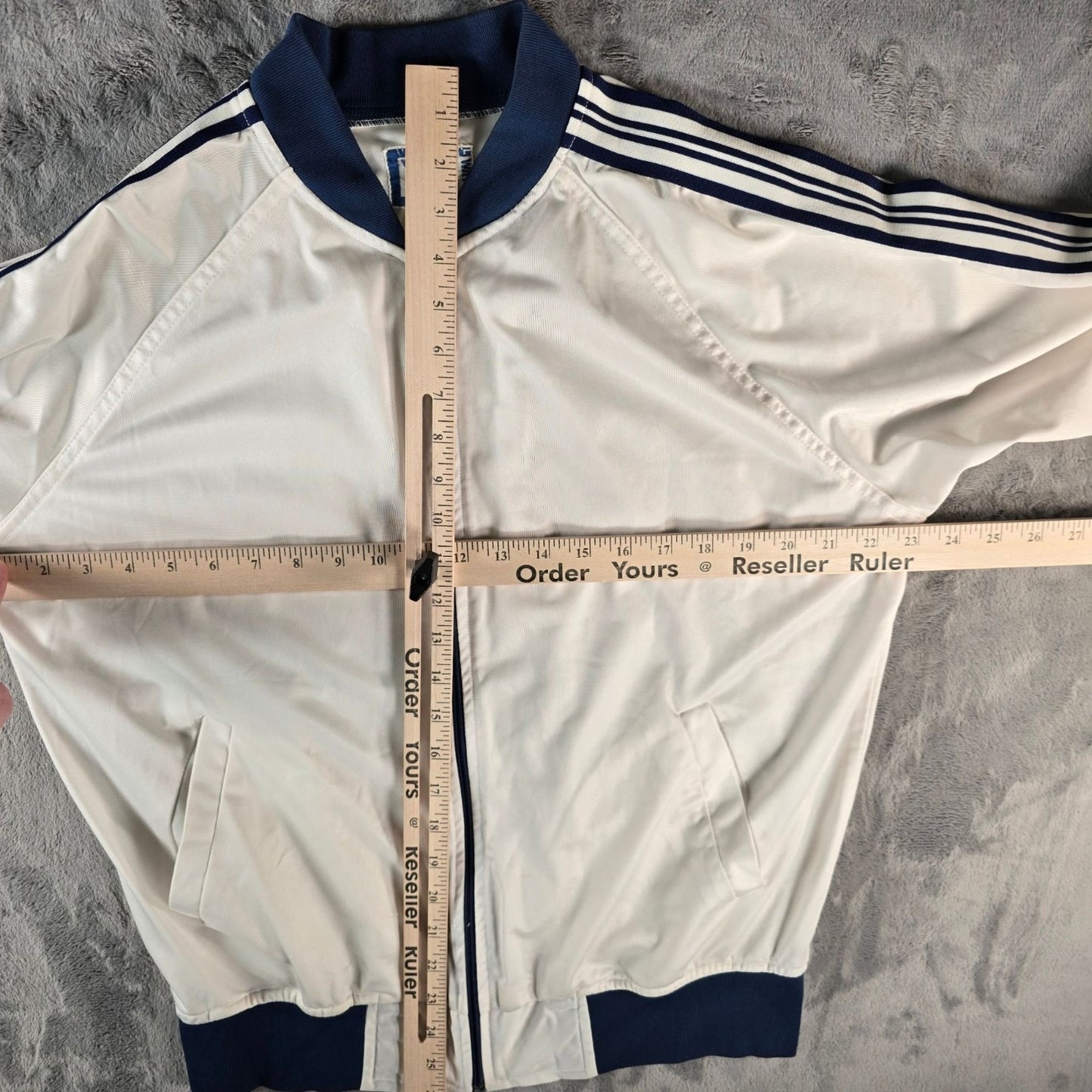Vintage 1980s Winning Ways White/Navy Polyester Tricot Tennis Jacket (M)