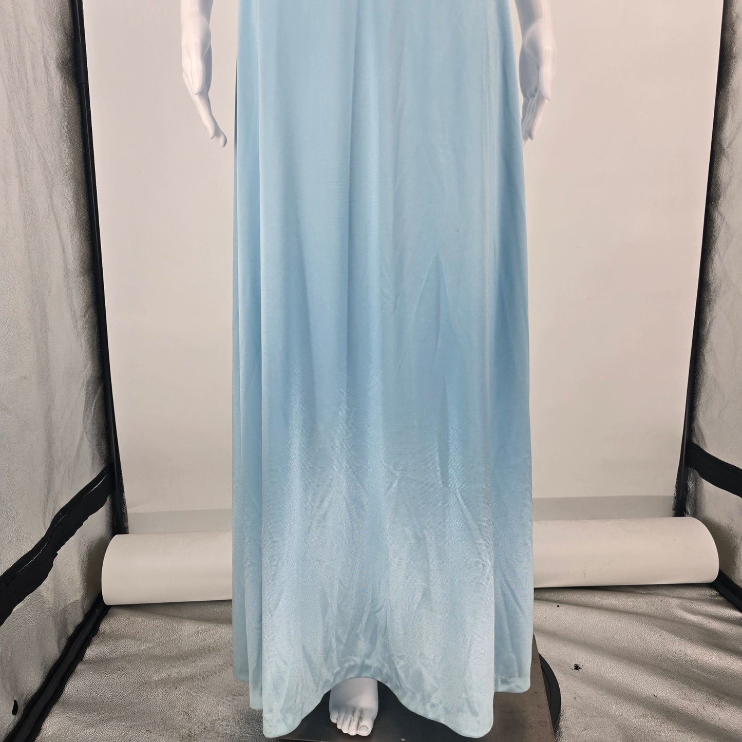 Vintage 1970s Luv Powder Blue Grecian Twist Front Slip Gown/Evening Dress (XS)