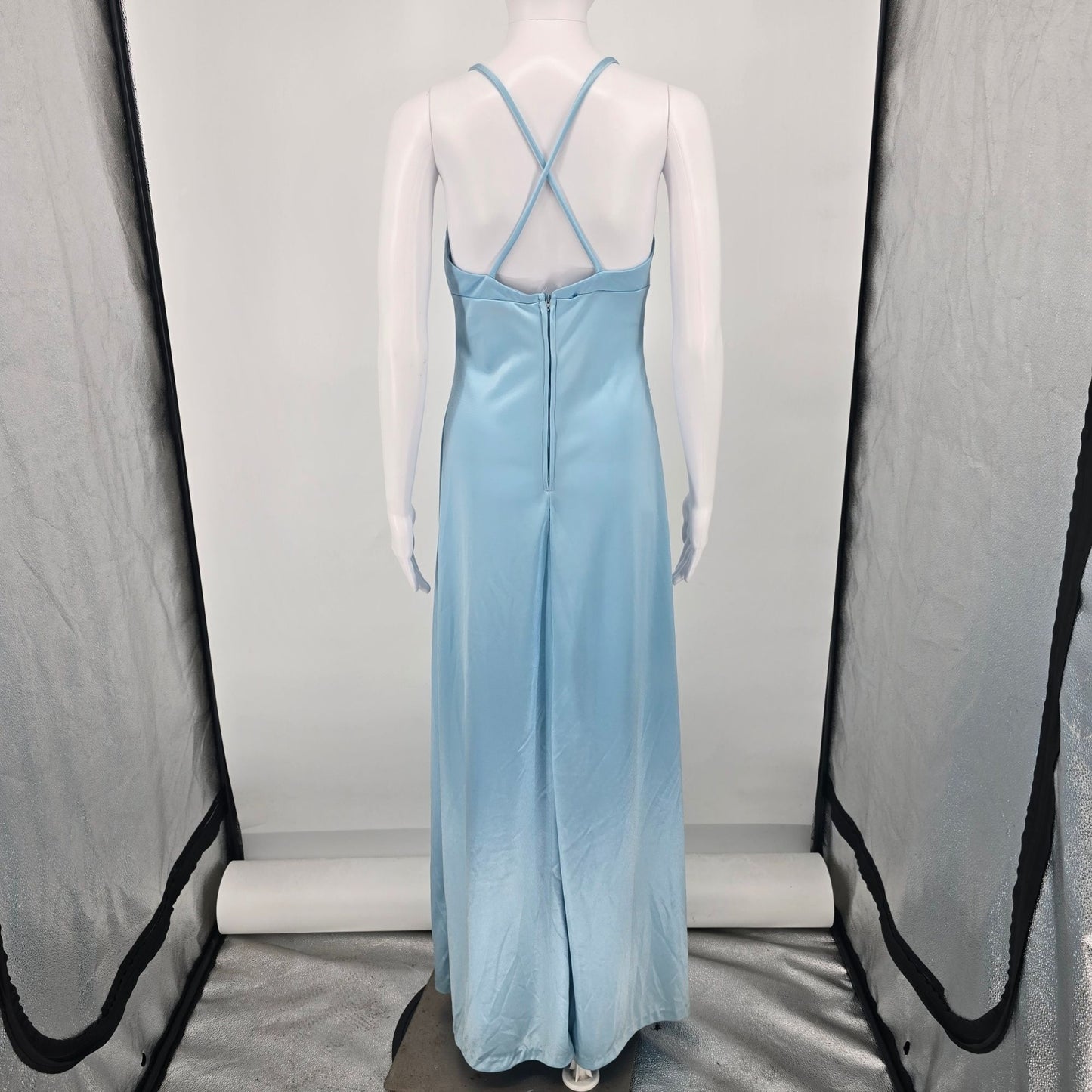 Vintage 1970s Luv Powder Blue Grecian Twist Front Slip Gown/Evening Dress (XS)