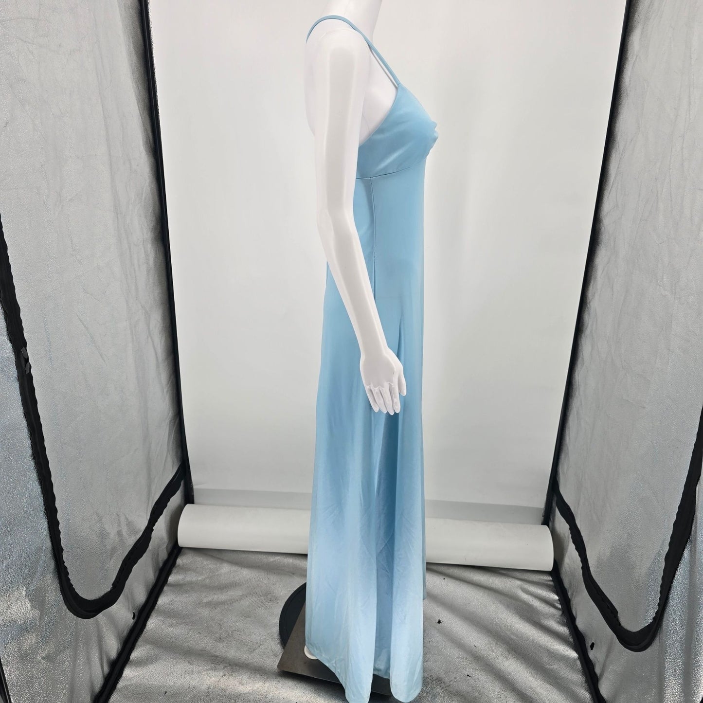 Vintage 1970s Luv Powder Blue Grecian Twist Front Slip Gown/Evening Dress (XS)