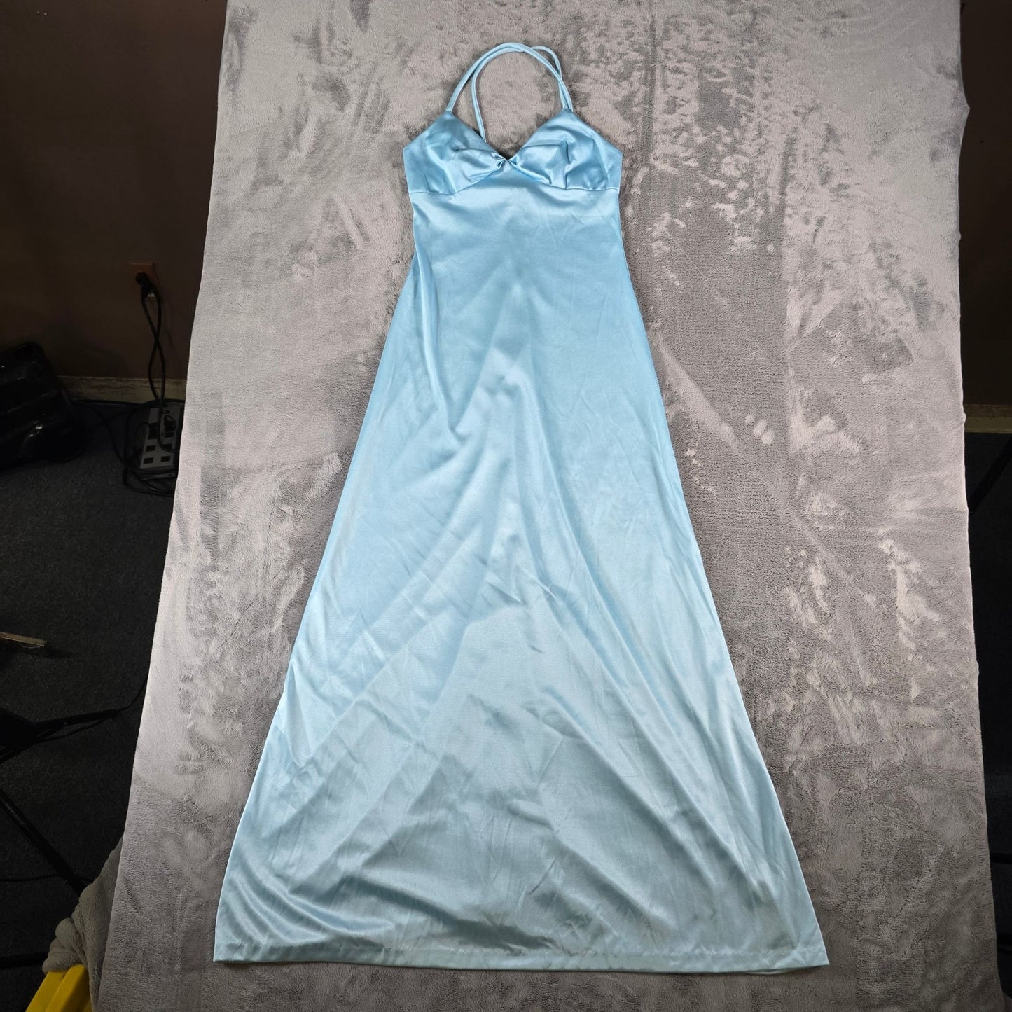 Vintage 1970s Luv Powder Blue Grecian Twist Front Slip Gown/Evening Dress (XS)