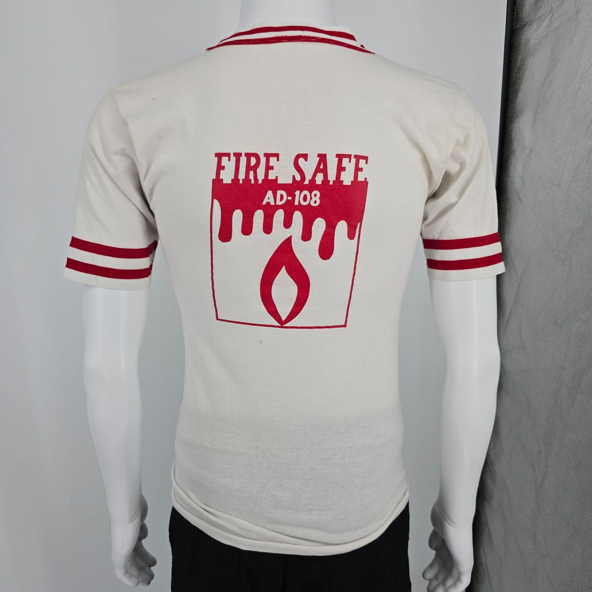 Vintage 1981 "That's Incredibl"/Fire-Safe AD-108 Promo V-Neck Ringer T-Shirt (L)