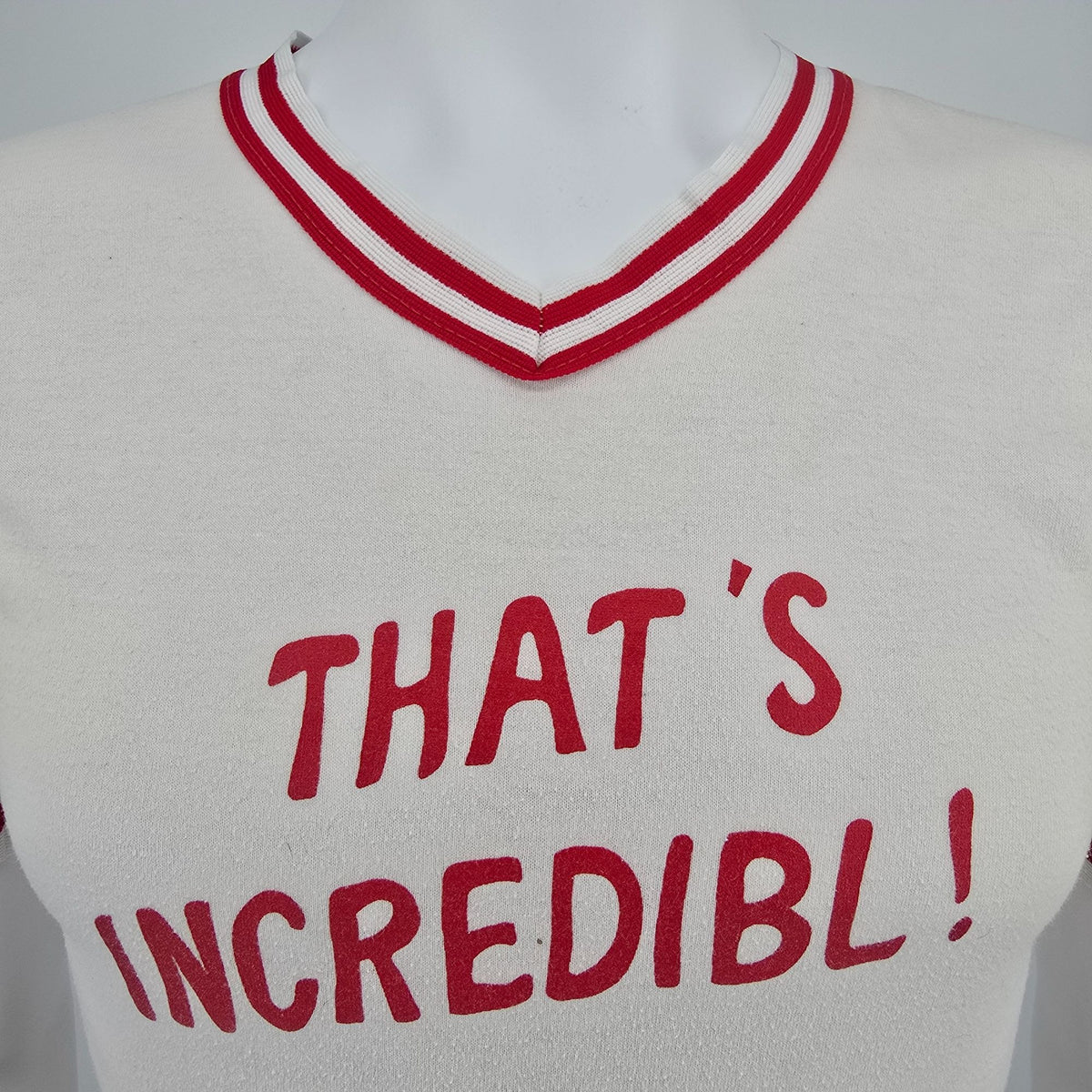 Vintage 1981 "That's Incredibl"/Fire-Safe AD-108 Promo V-Neck Ringer T-Shirt (L)