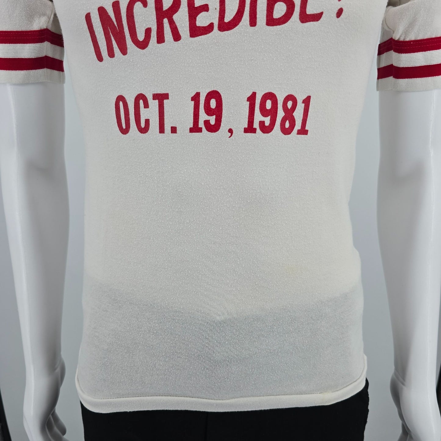 Vintage 1981 "That's Incredibl"/Fire-Safe AD-108 Promo V-Neck Ringer T-Shirt (L)