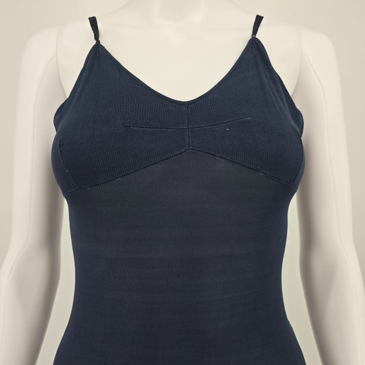 Vintage 1940s Sakura Distinctive Underthings Bemberg Rayon Navy Slip (XS/S)