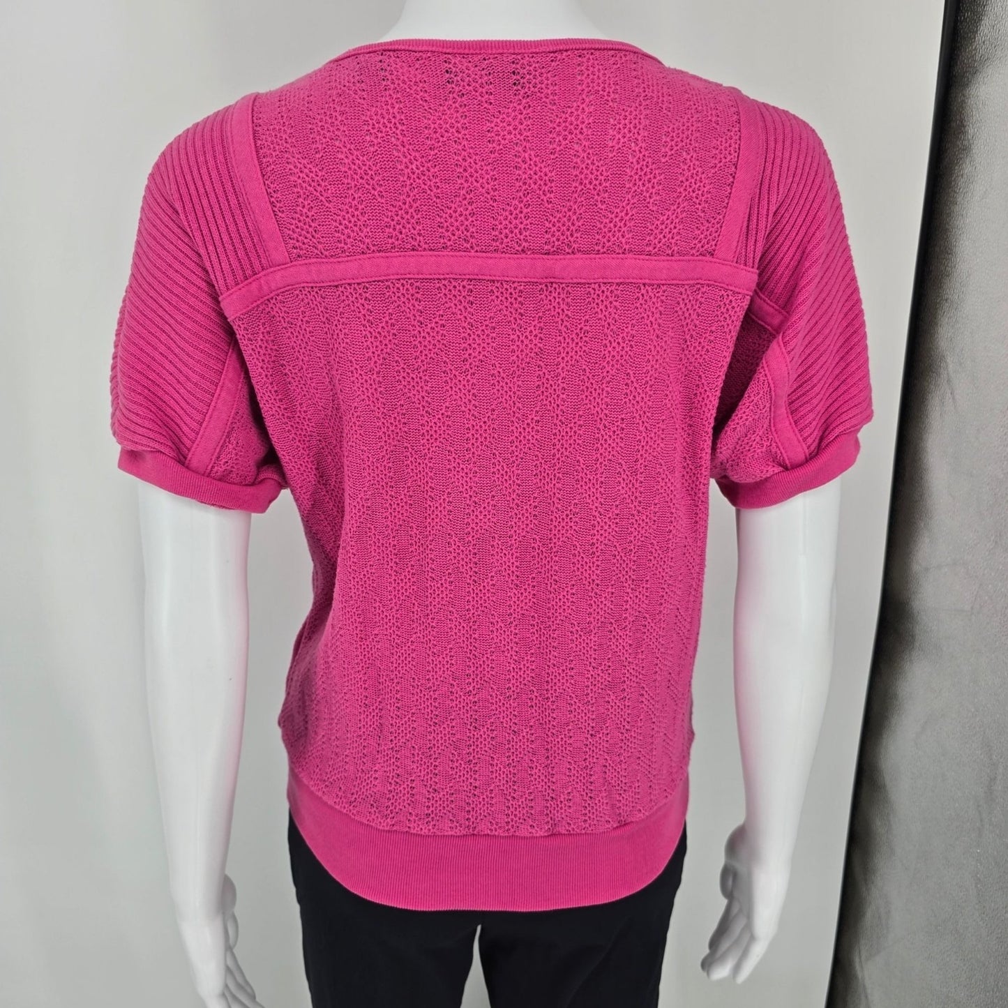 Vintage 1980s Presentation Pink Mixed Knit Short Sleeve Pullover Top (M)
