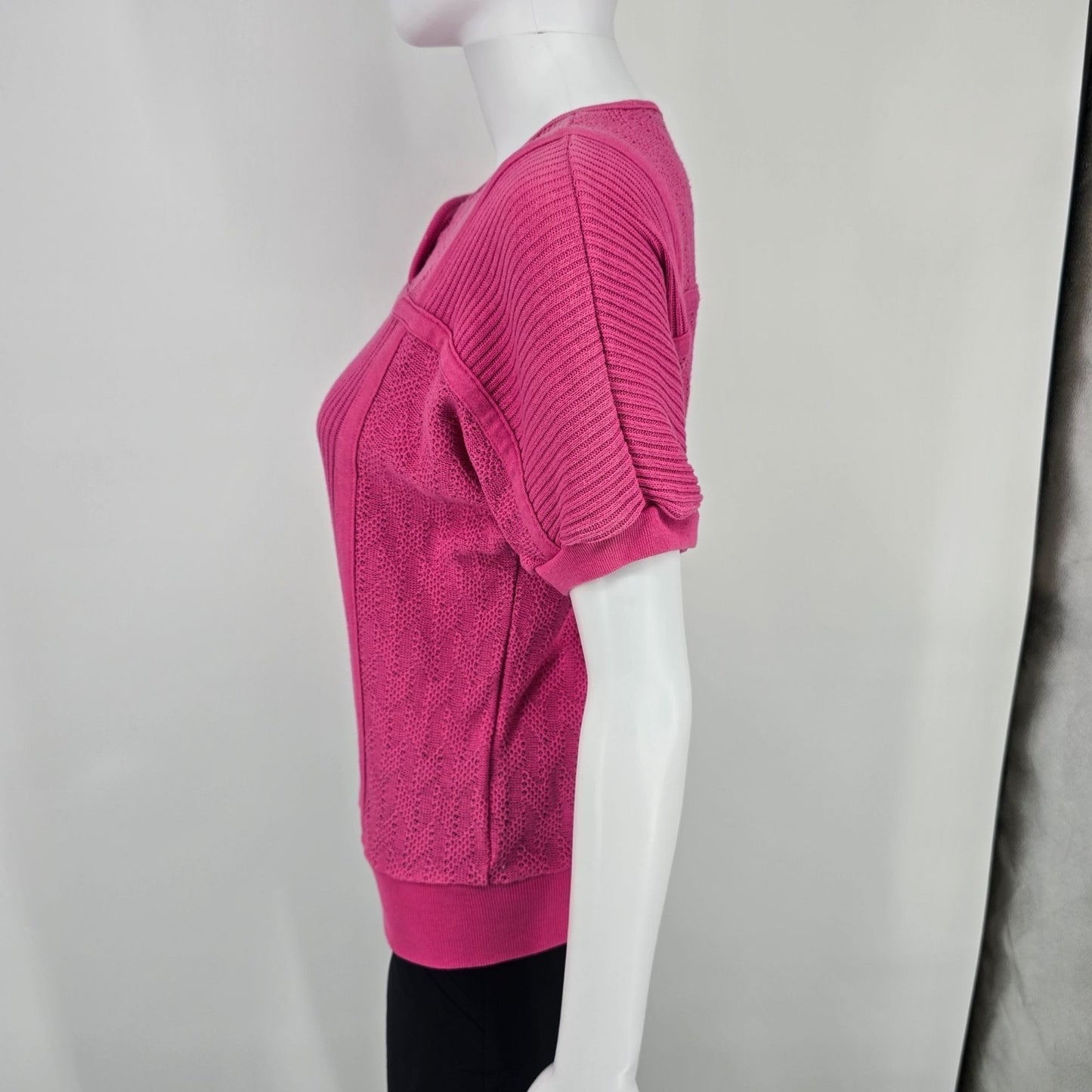 Vintage 1980s Presentation Pink Mixed Knit Short Sleeve Pullover Top (M)