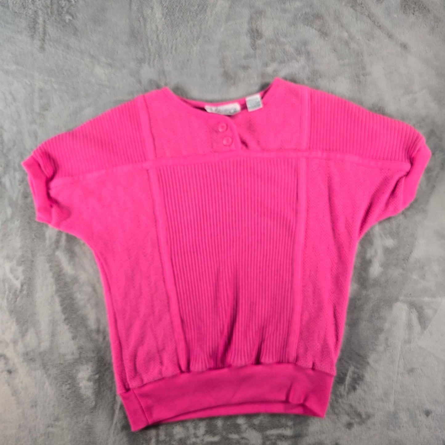 Vintage 1980s Presentation Pink Mixed Knit Short Sleeve Pullover Top (M)