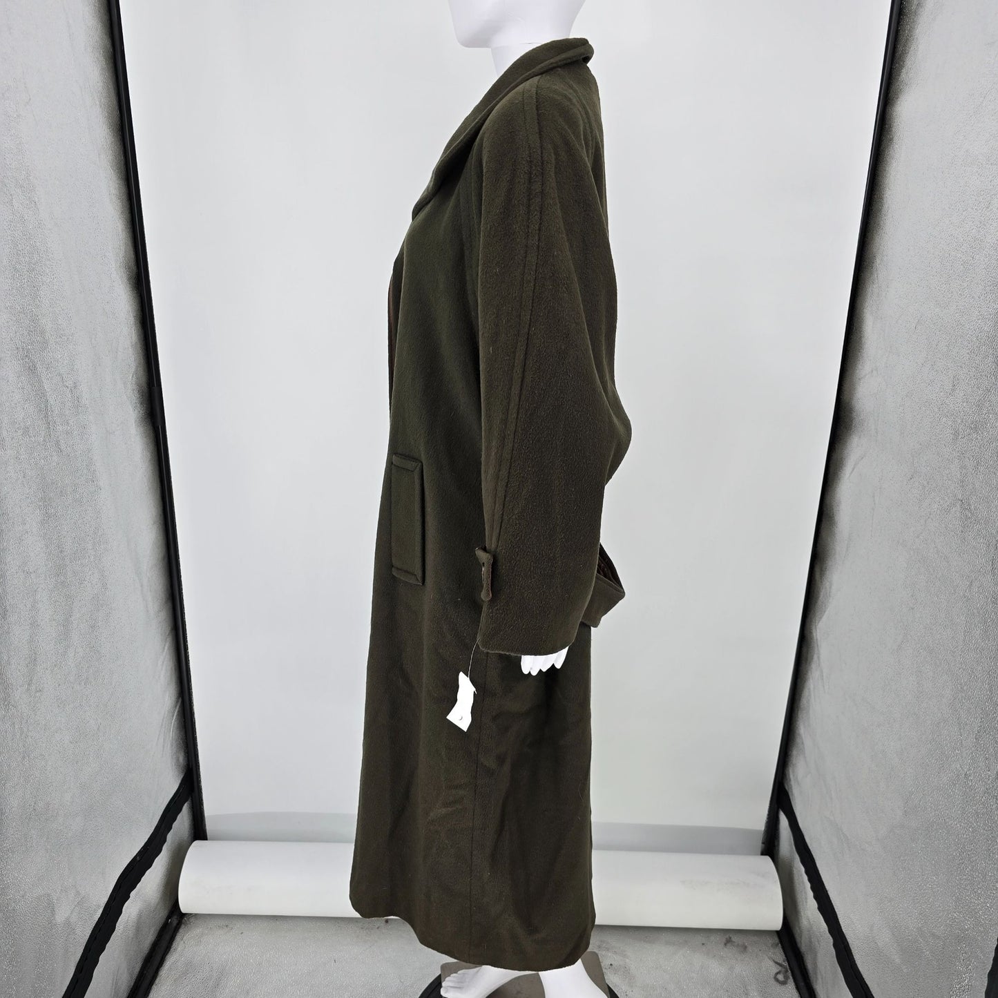 Vintage 1980s Casual Corner Oversized Wool Blend Olive Green Long Coat (Size 10)