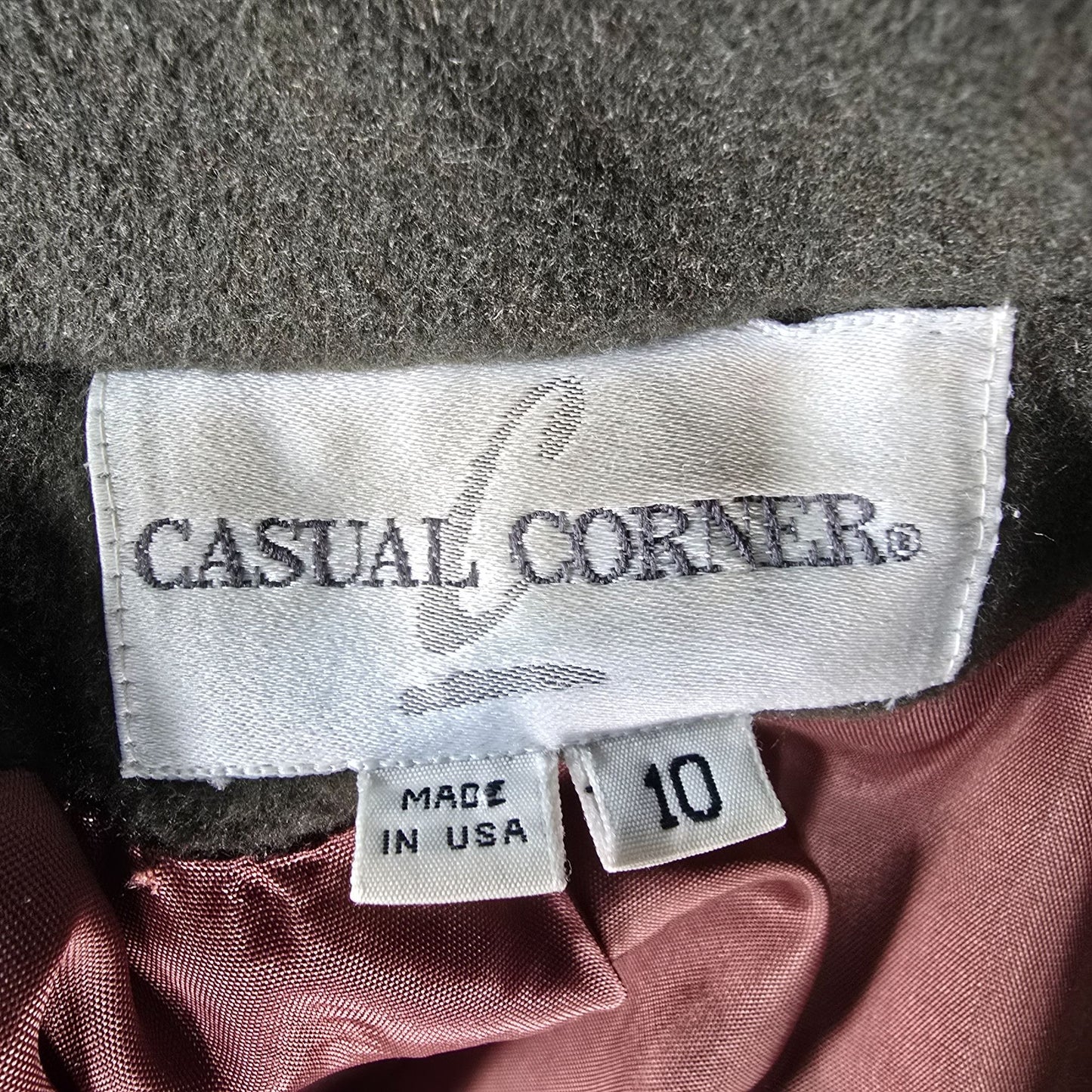 Vintage 1980s Casual Corner Oversized Wool Blend Olive Green Long Coat (Size 10)