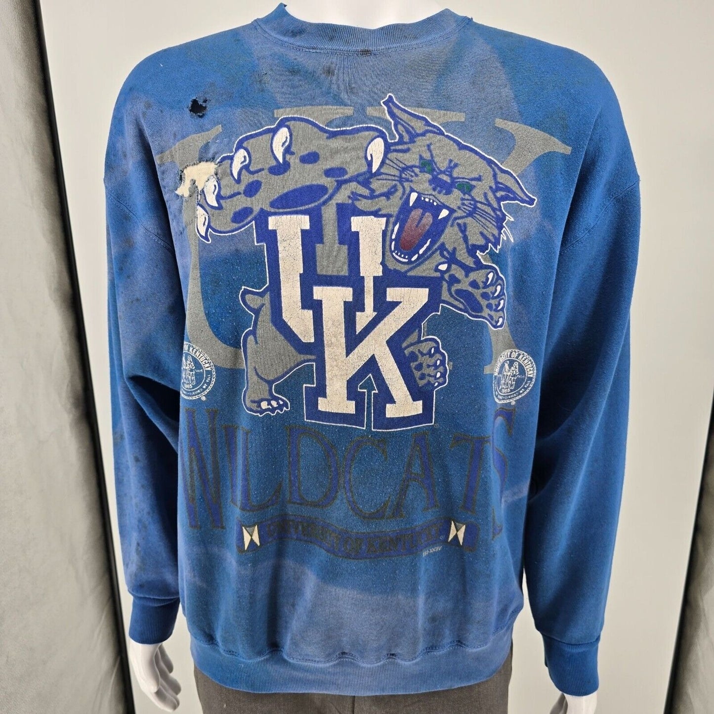 Vintage Thrashed 1990s TSI University of Kentucky Wildcats Logo Sweatshirt (L)