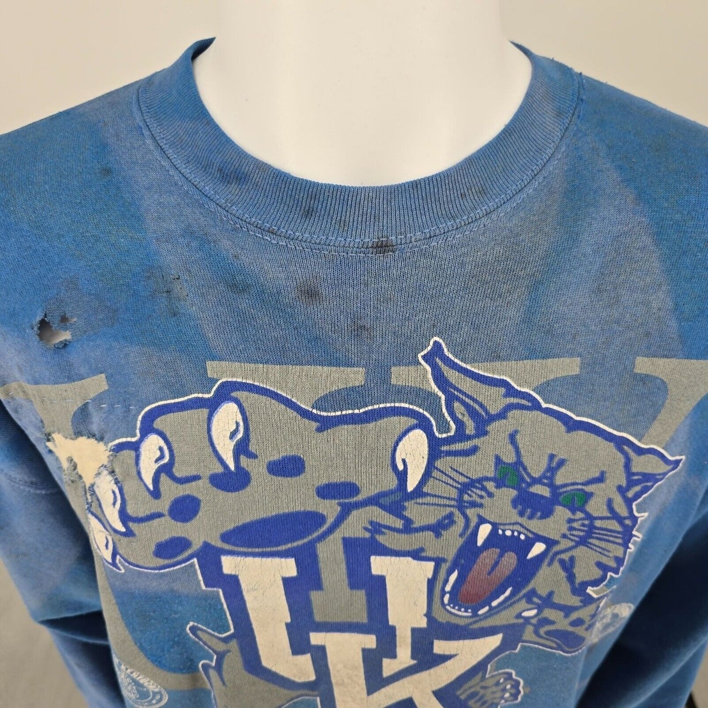 Vintage Thrashed 1990s TSI University of Kentucky Wildcats Logo Sweatshirt (L)