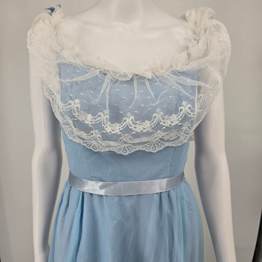 Vintage 1970s Unbranded Powder Blue Prairie Lace Maxi Dress (Size XS) *Fair