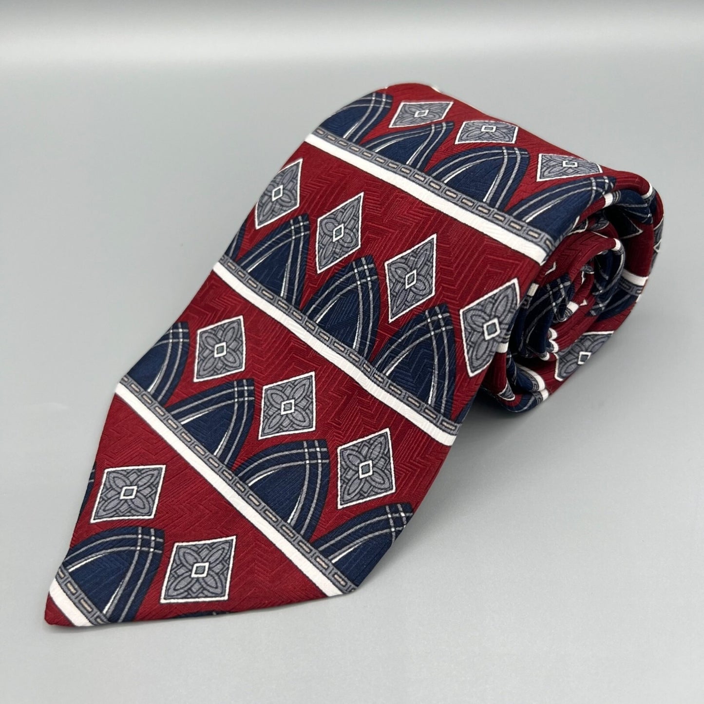 Paco Rabanne Paris Mens Red & Blue Geometric Pattern Classic Width Necktie