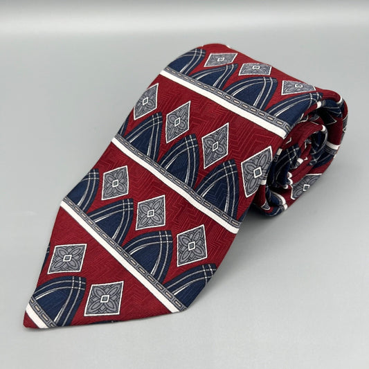 Paco Rabanne Paris Mens Red & Blue Geometric Pattern Classic Width Necktie