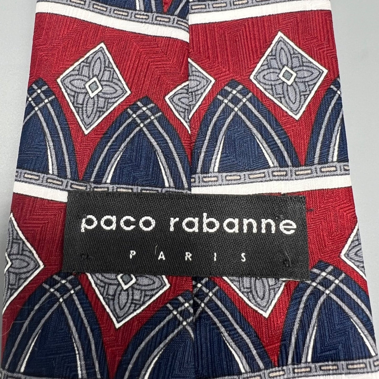Paco Rabanne Paris Mens Red & Blue Geometric Pattern Classic Width Necktie