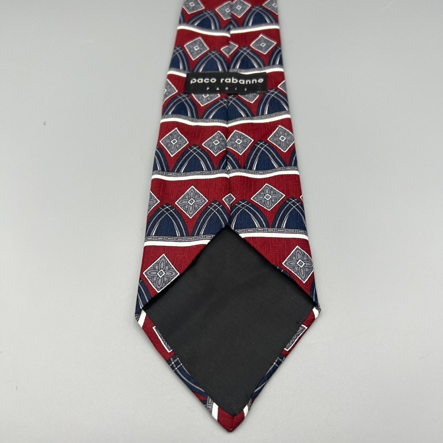 Paco Rabanne Paris Mens Red & Blue Geometric Pattern Classic Width Necktie