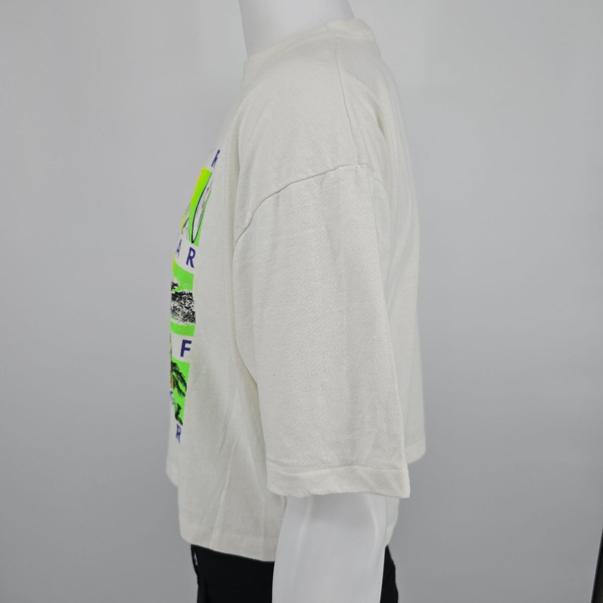 Vintage 1980s Urban Gear Urban Surf Beach Gear Cropped Neon T-Shirt (L/XL)