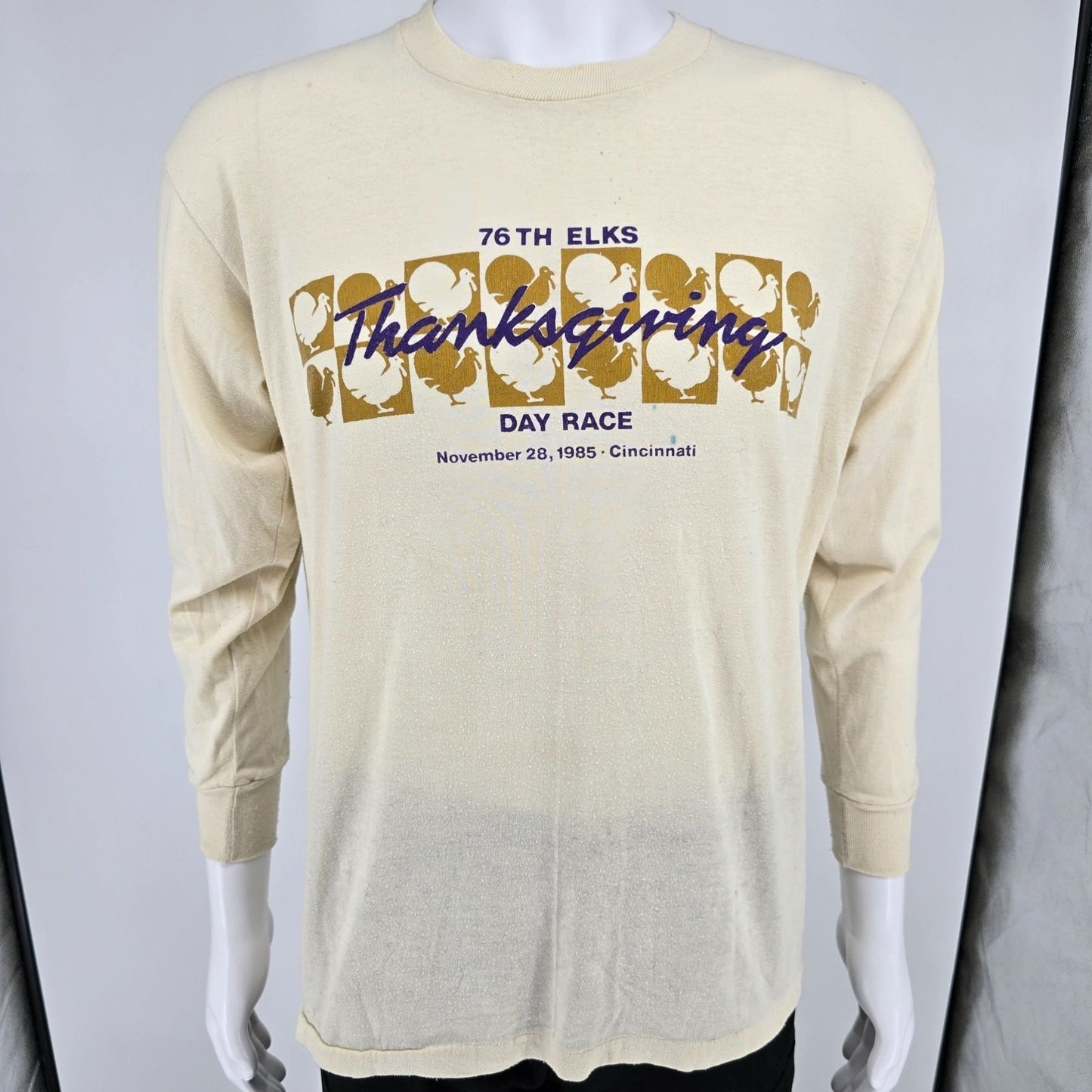 Vintage 1985 76th Elks Thanksgiving Day Race Cincinnati Long Sleeve T-Shirt (L)