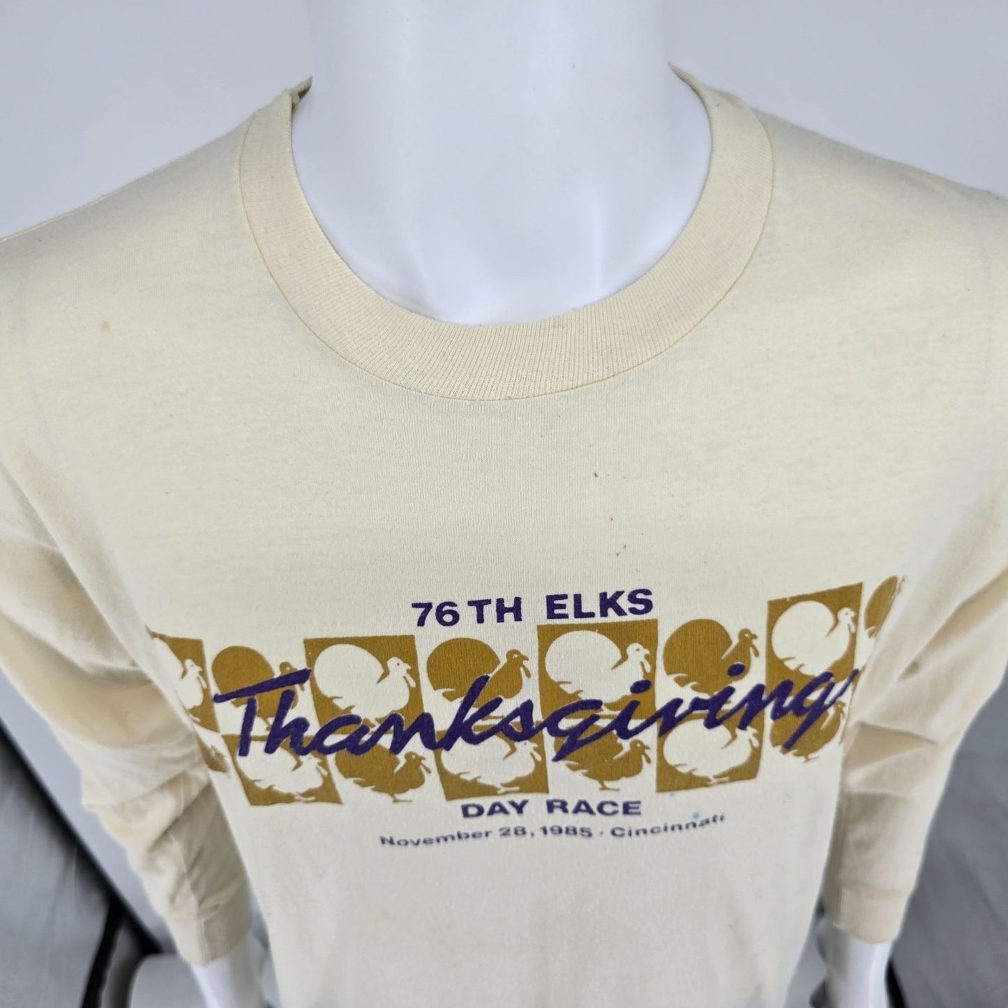 Vintage 1985 76th Elks Thanksgiving Day Race Cincinnati Long Sleeve T-Shirt (L)