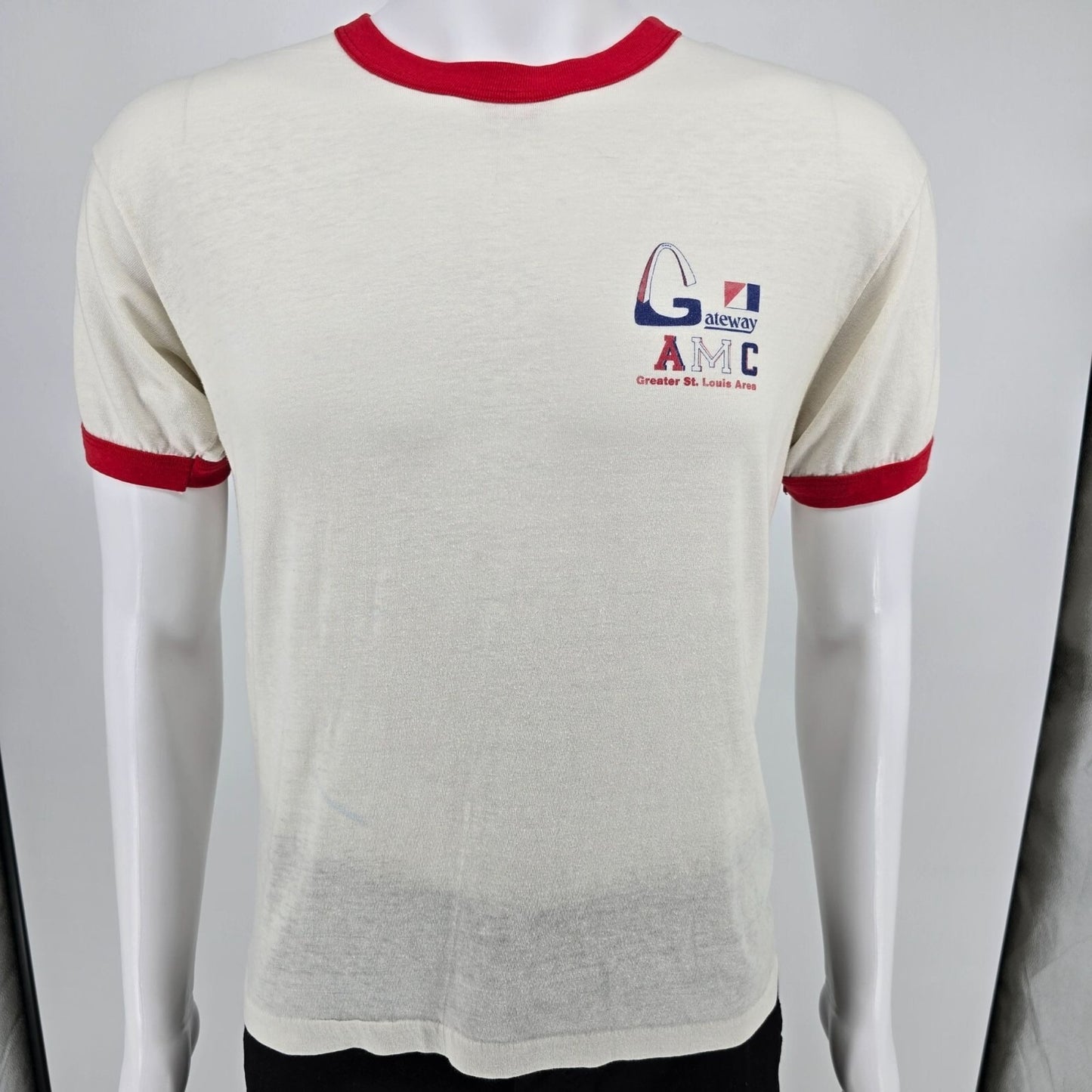 Vintage 1980s Hanes Gateway AMC Greater St. Louis Area Ringer Tee T-Shirt (M/L)