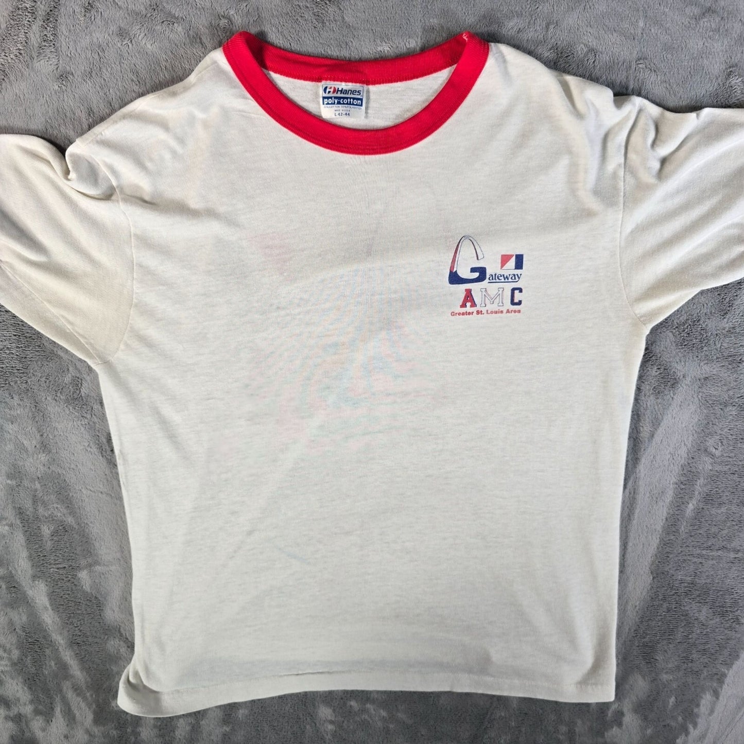 Vintage 1980s Hanes Gateway AMC Greater St. Louis Area Ringer Tee T-Shirt (M/L)