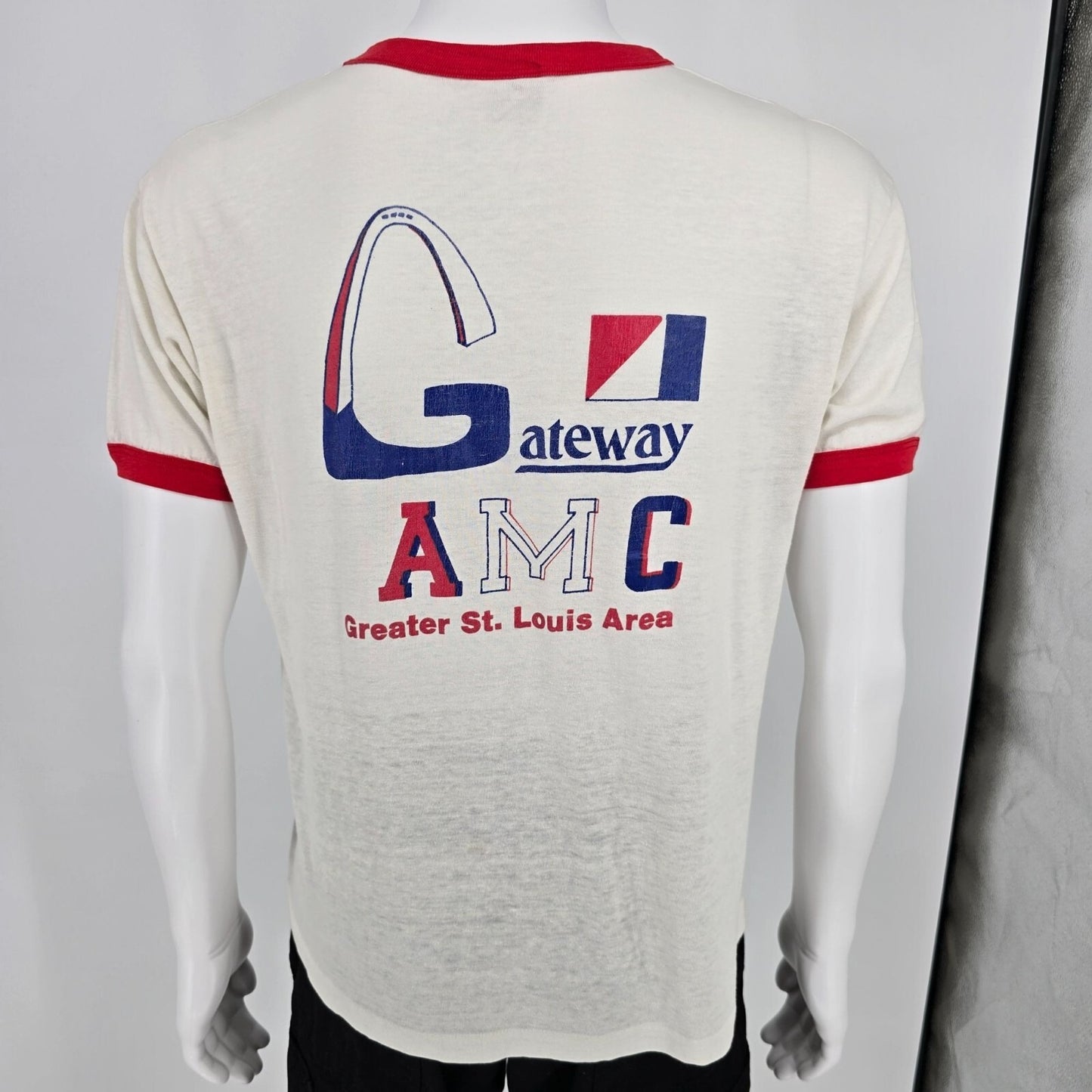 Vintage 1980s Hanes Gateway AMC Greater St. Louis Area Ringer Tee T-Shirt (M/L)