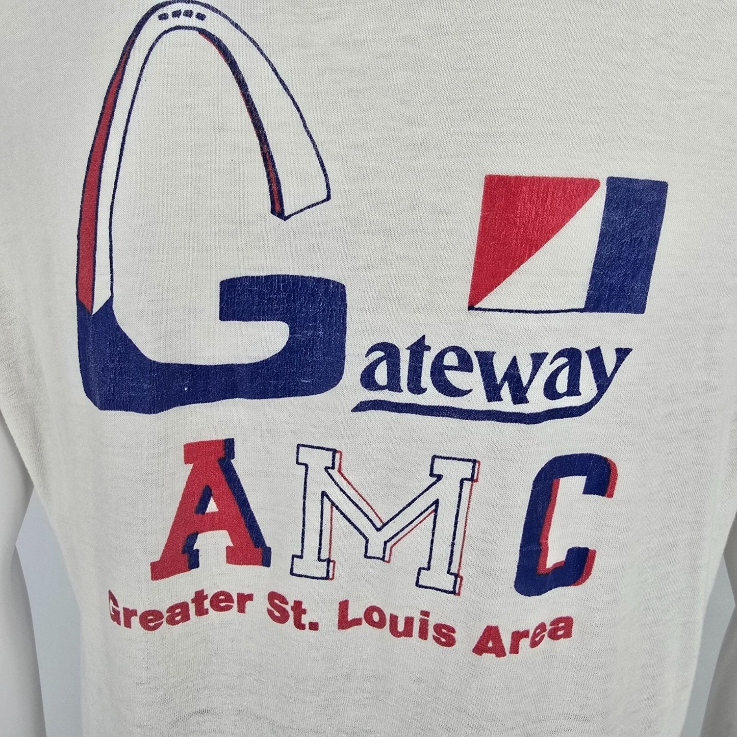 Vintage 1980s Hanes Gateway AMC Greater St. Louis Area Ringer Tee T-Shirt (M/L)